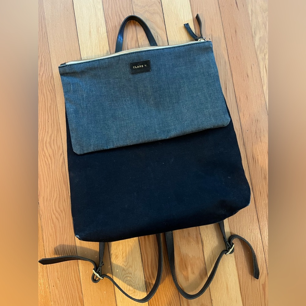 Clare V Agnes navy and denim backpack
